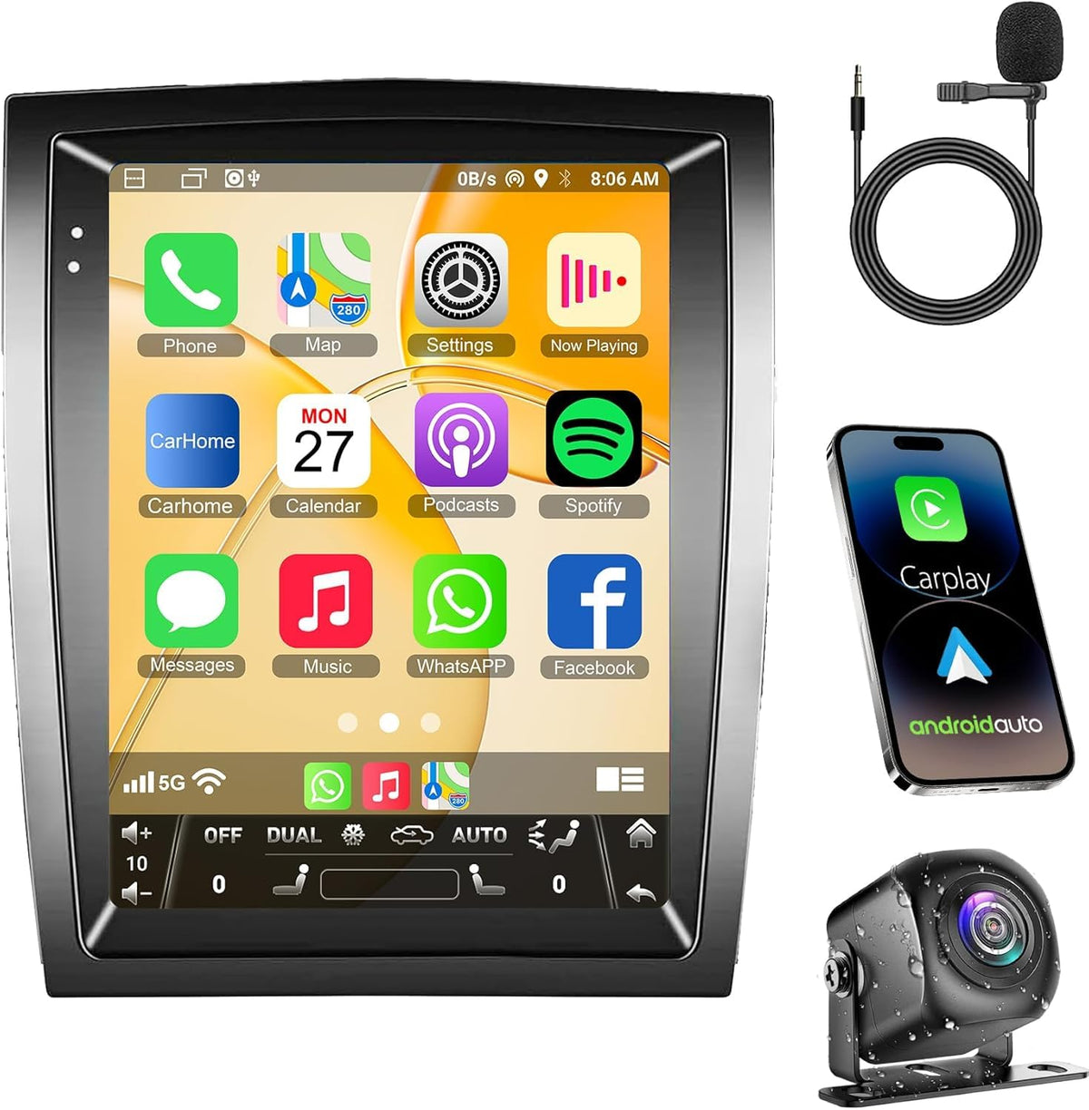 4G+128G 9.7" Touch Screen Car Radio for Cadillac Escalade 2007 2008 2009 2010 2011 2012 2013 2014 Stereo with Wireless Carplay Android Auto WiFi GPS Navigation, FM/RDS Radio, Bluetooth,Backup Camera