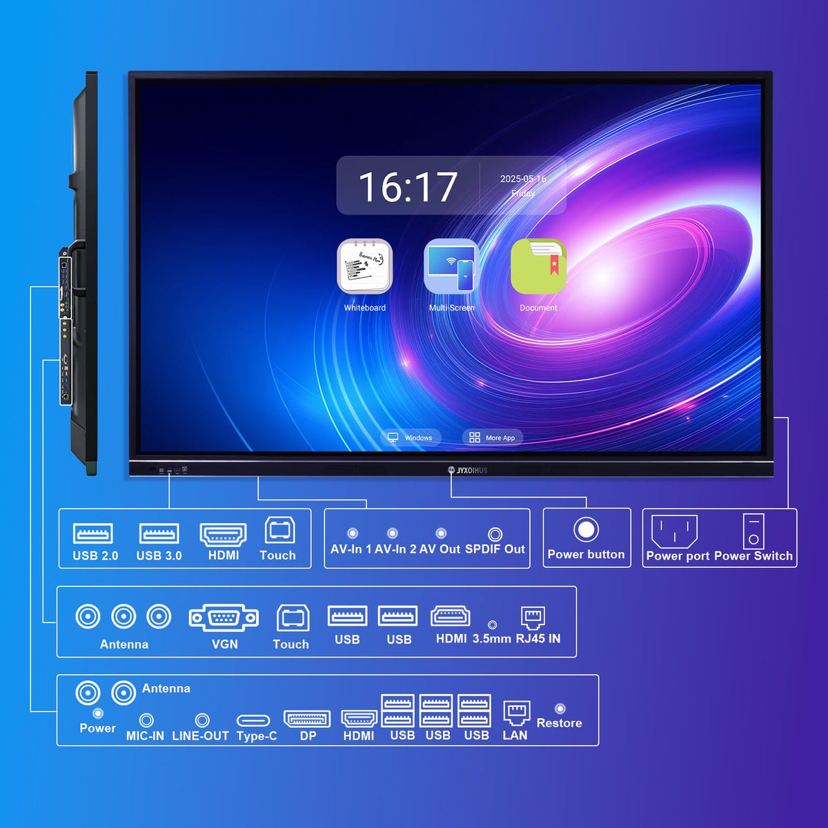 75‘’ Smart Board, 4K UHD Interactive Whiteboard for Office