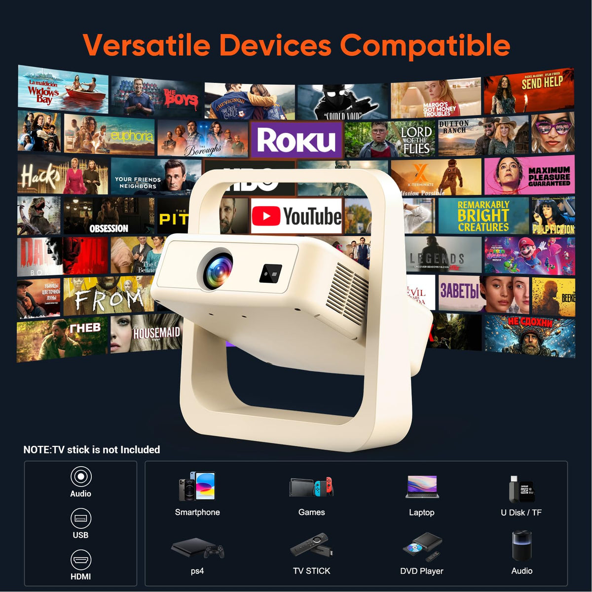 Official Google TV Smart Projector with Stand, Movie Projector
