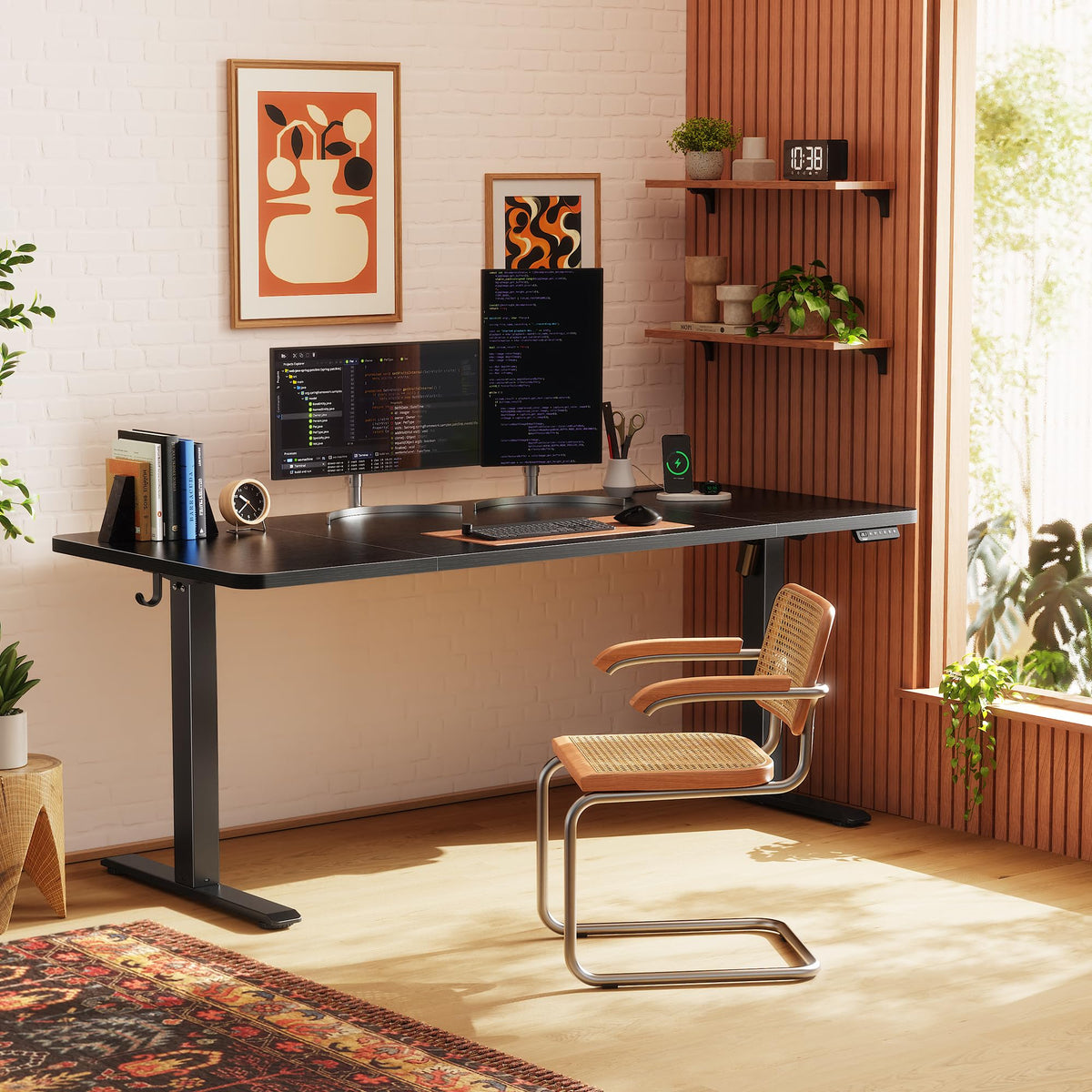 Huuger 63 X 24 Inch Electric Standing Desk with Power Outlets and USB-C Port, Height Adjustable Desk, Sit Stand Desk for Home Office, Computer & Gaming Desk with 3 Presets, Stable Steel Frame, Black