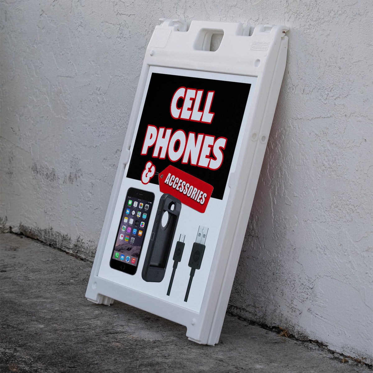 A-frame Sidewalk Cell Phones & Accessories 18" x 24" Double Sided A-Frame Sidewalk Sign, Includes 2 Corrugated Plastic Inserts | Foldable Portable White Signicade Sandwich Board Signs