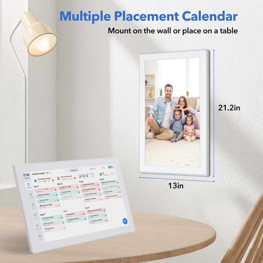 Digital Calendar Wall Touch Screen, 21.5IN Smart Electronic Wall Planner with Interactive Chore Chart for Family Schedule Organizer & Photo Frame, No Subscription, Two Way Sync, Wall Desk Mountable