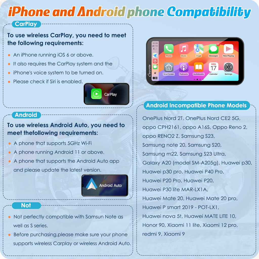 Carpuride W603 6.3" Motorcycle Wireless CarPlay & Android Auto
