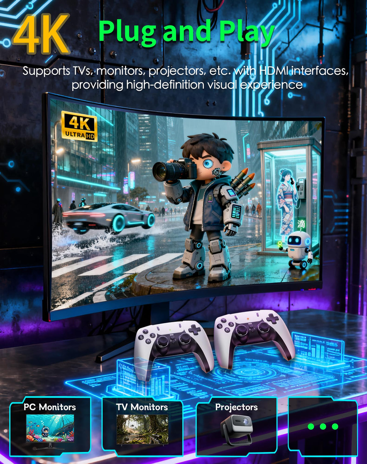 2026 Upgraded Retro Gaming Console Stick, Video Games Stick Built-in 23 Emulators Console Projector, 40000+ Game System with 4K HDMI, Plug and Play TV Video Game Stick with Controllers (White)