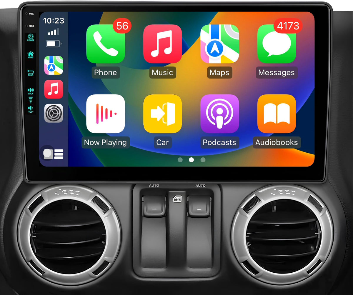 10.2 inch Car Radio Replacement for Jeep Wrangler JK 2007-2018 4GB+64GB Touchscreen Stereo with Wireless CarPlay Android Auto - 1080P Backup Camera GPS Navigation