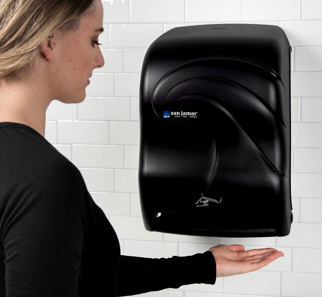 San Jamar Ocean Smart System Automatic Paper Towel Dispenser, Electronic for Bathroom and Kitchen, 16.5" x 11.75" x 9.25", 1 Count, Black Pearl