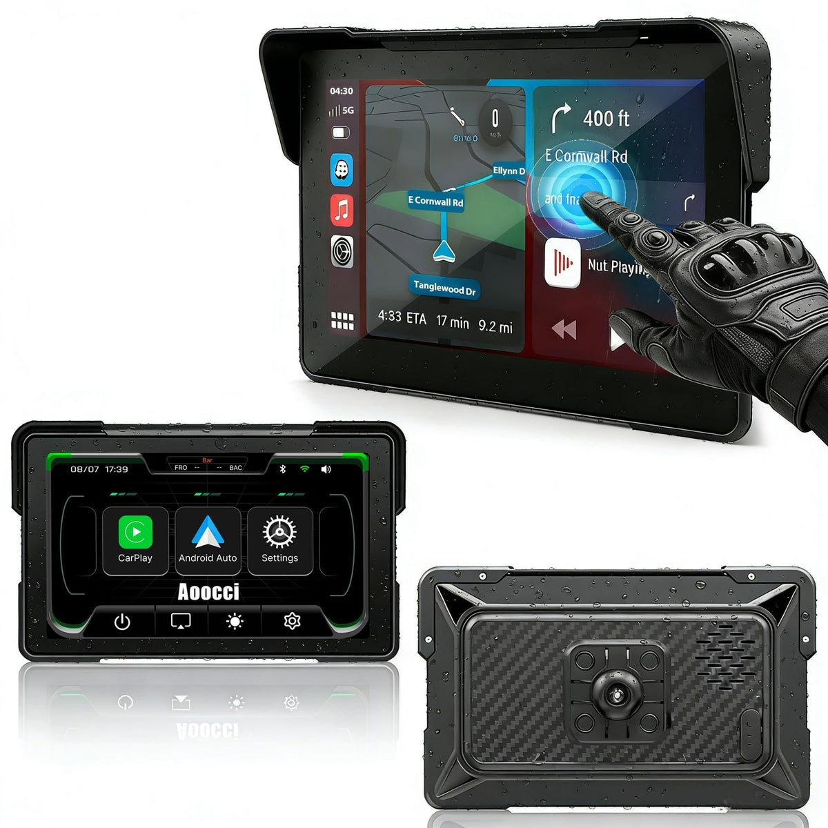 C7 Motorcycle Carplay, GPS Navigation System for CarPlay & Android Auto, 7-inch HD Touchscreen for Motorcycle, IP67 Waterproof, Support Dual Bluetooth, Smartphone Mirroring(C7 with TPMS)