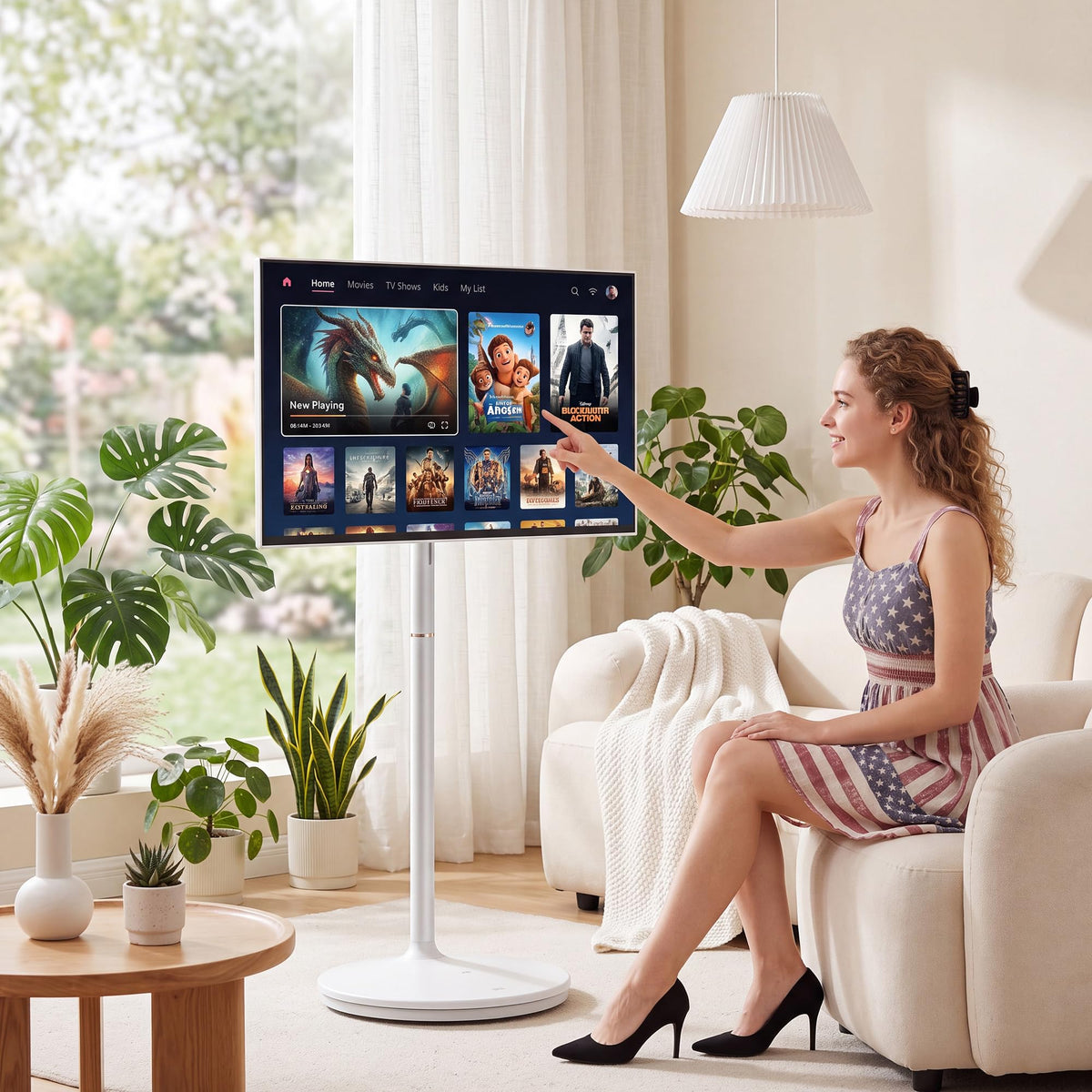 32 Inch 4K UHD Smart Board, Portable TV with Rolling Stand, Touch Screen