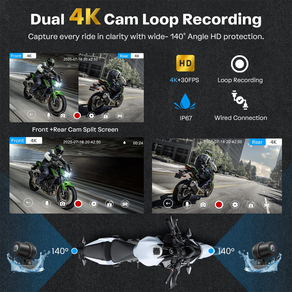 Motorcycle CarPlay Screen with Android Auto – 7” Waterproof GPS, Pantalla para Moto, Apple CarPlay, Navigation System for Motorcycle, Dual 4K Dash Cam Bluetooth Audio, BSD & TPMS