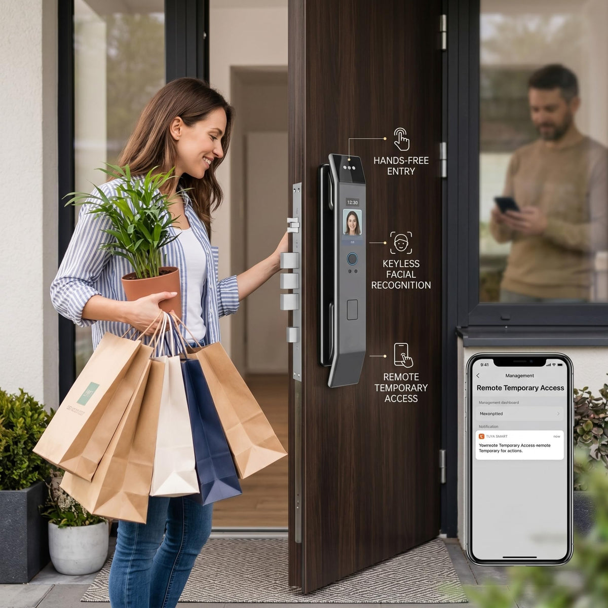 XF14 Pro Smart Door Lock with Face Recognition - Electronic Keyless Entry Deadbolt, Digital Keypad, RFID Card and Mechanical Key for Home and Office Access