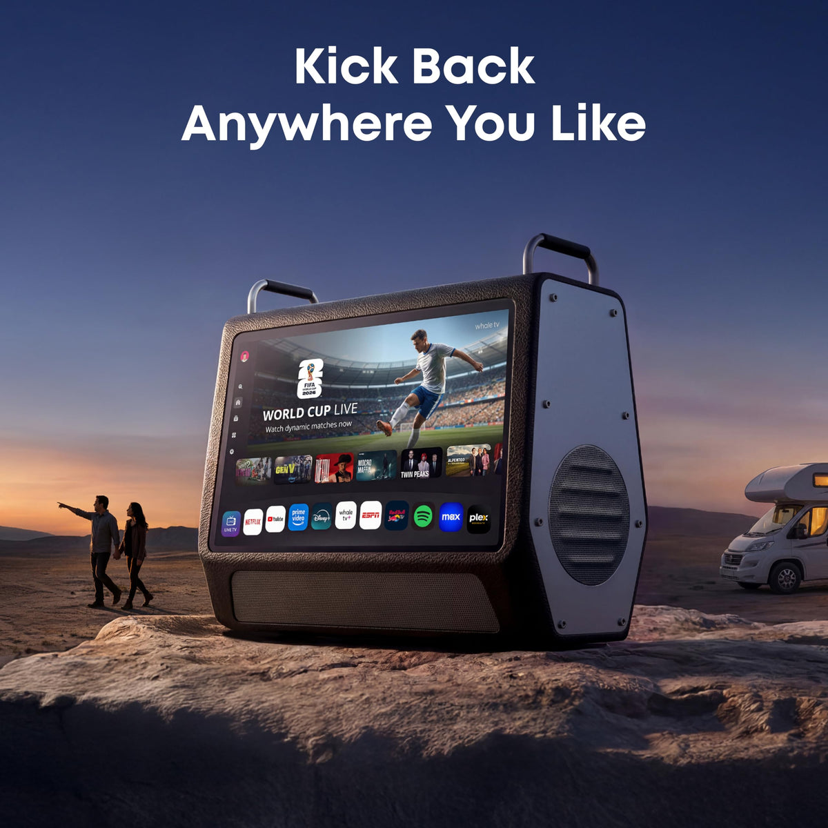 Portable TV 15.6 Inch 1080P Smart TV with 60W Speakers, Built-in 12+ Hrs Battery Outdoor TV, Rechargeable Camping TV with ATSC, HDMI, WiFi, Android Apps (Inches, 15.6)