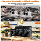 16-Device Laptops Charging Cabinet, Locking Charging Station for Chromebook iPads, Tablet Charging Storage Box for Classroom Library Office, Lock Laptop Charging Storage Cabinet, Black