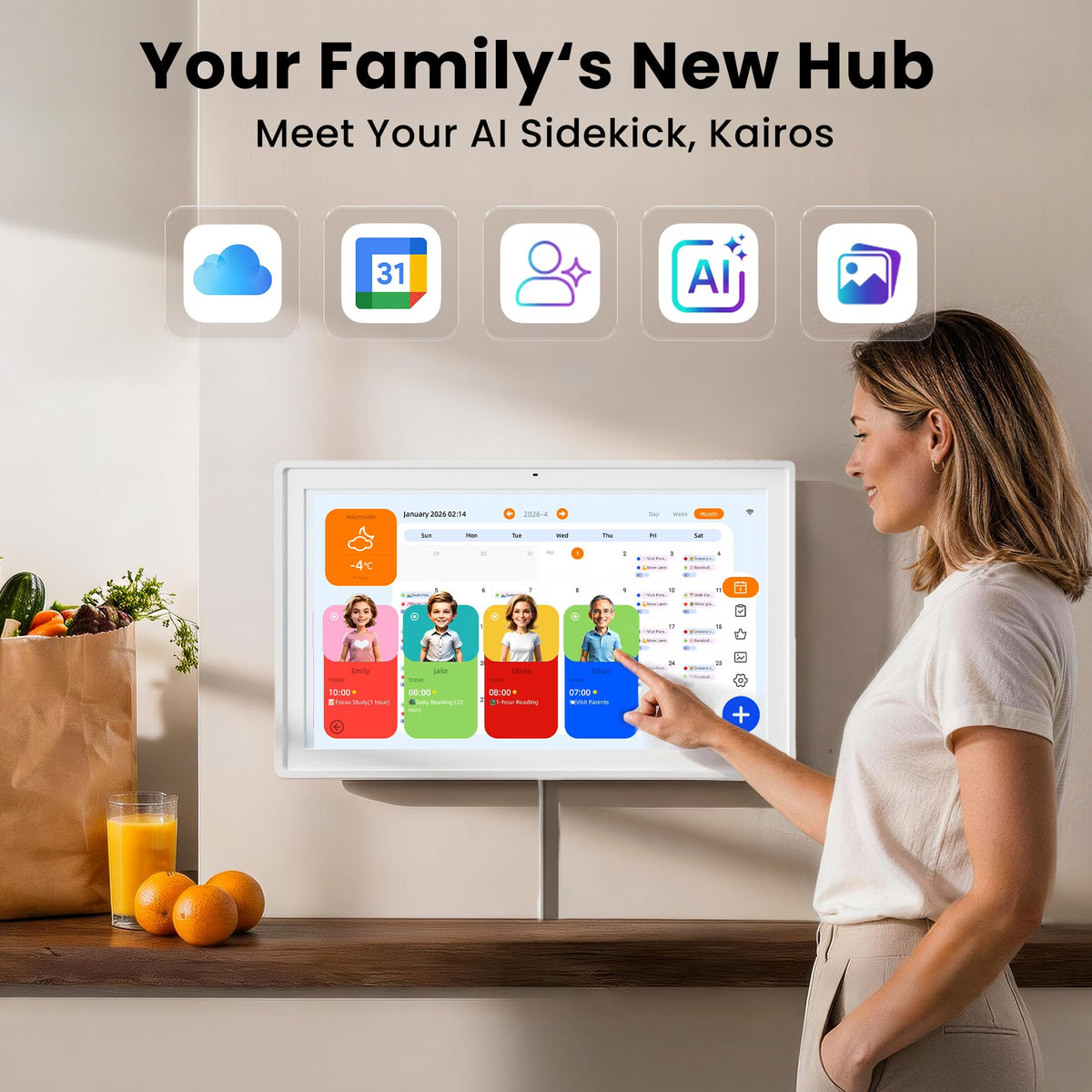 15.6'' Digital Calendar Wall Touch Screen, No Subscription Family Planner