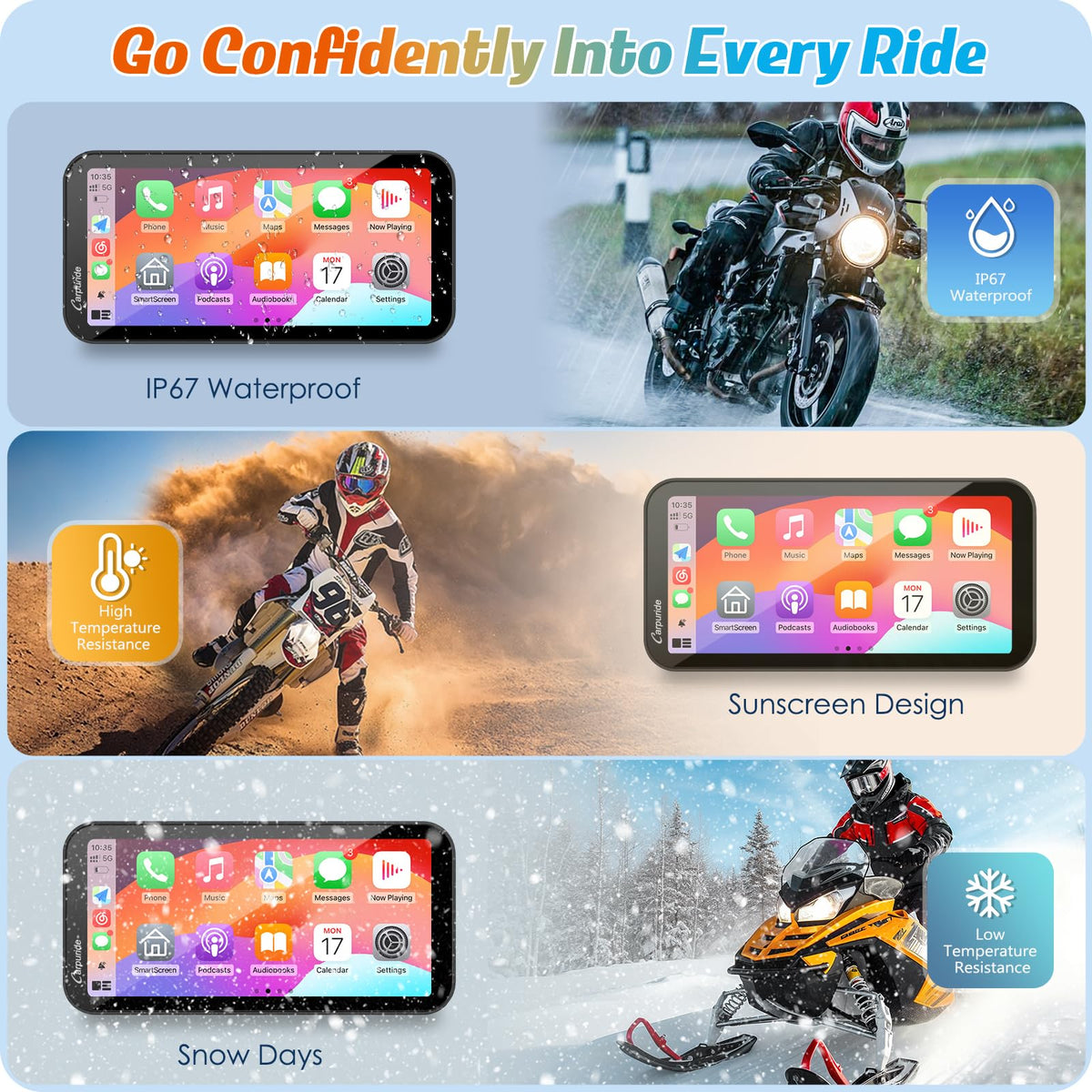 Carpuride W603 6.3" Motorcycle Wireless CarPlay & Android Auto