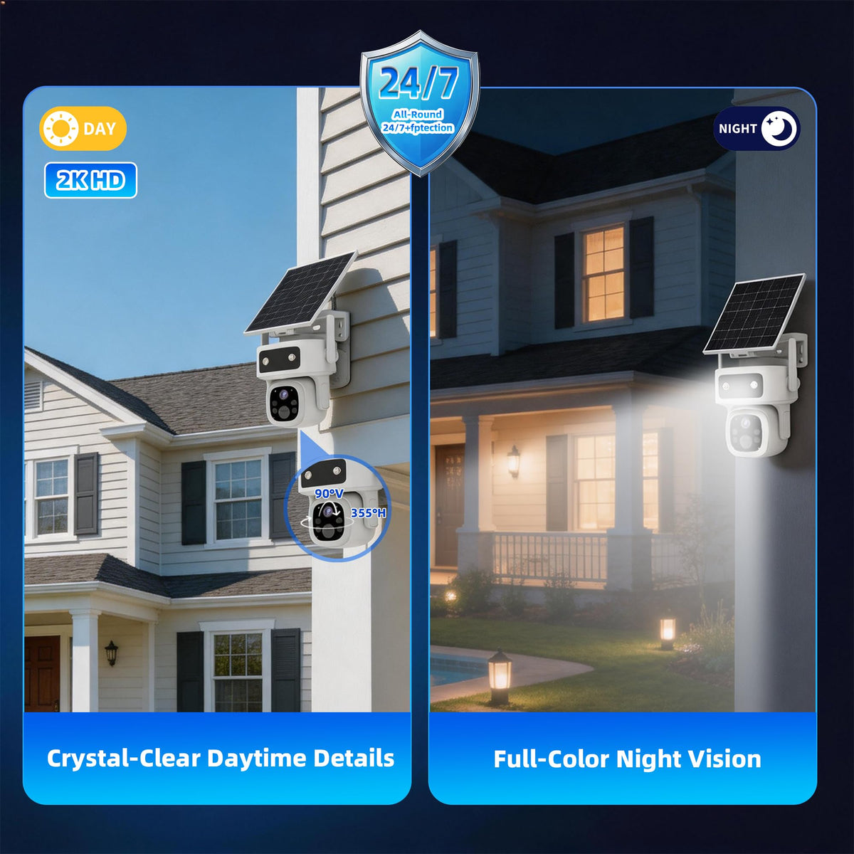 Lifetime Free Data & No Monthly Fee 4G LTE Solar Cellular Security Camera Outdoor Wireless,No WiFi Needed, 360° PTZ, 2K Full Color Night Vision, Human Tracking, 2-Way Audio, 32GB SD Card, IP66-White