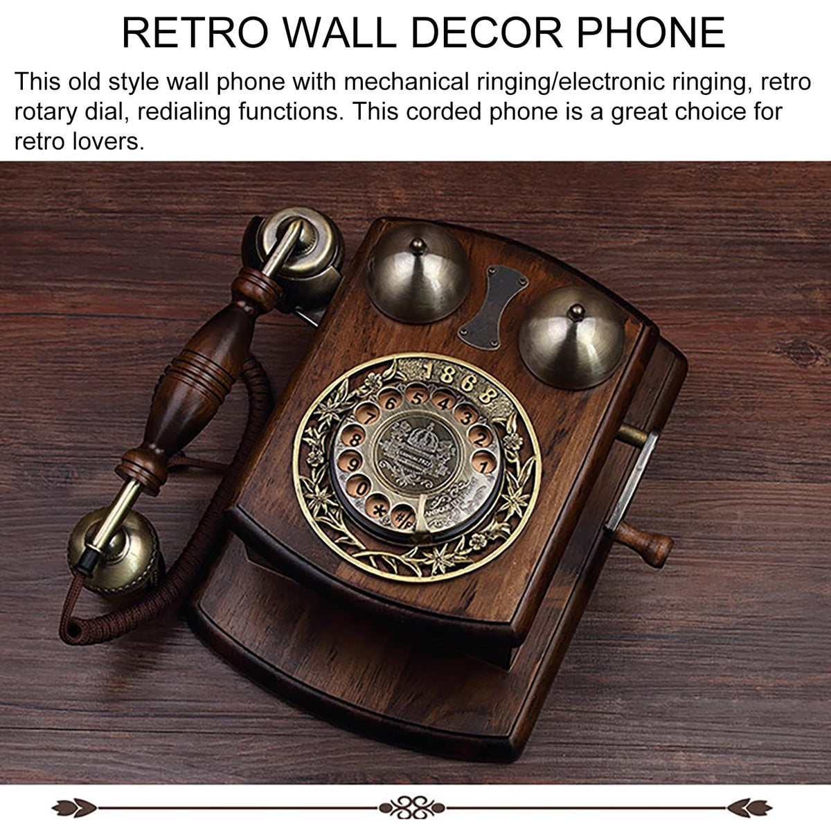 Retro Wall Phones for Landline Wall Mount Vintage Rotary Dial Phone Old Fashione Corded Home Telephone with Mechanical & Electronic Ringer for Kitchen School Hotel Office, Red