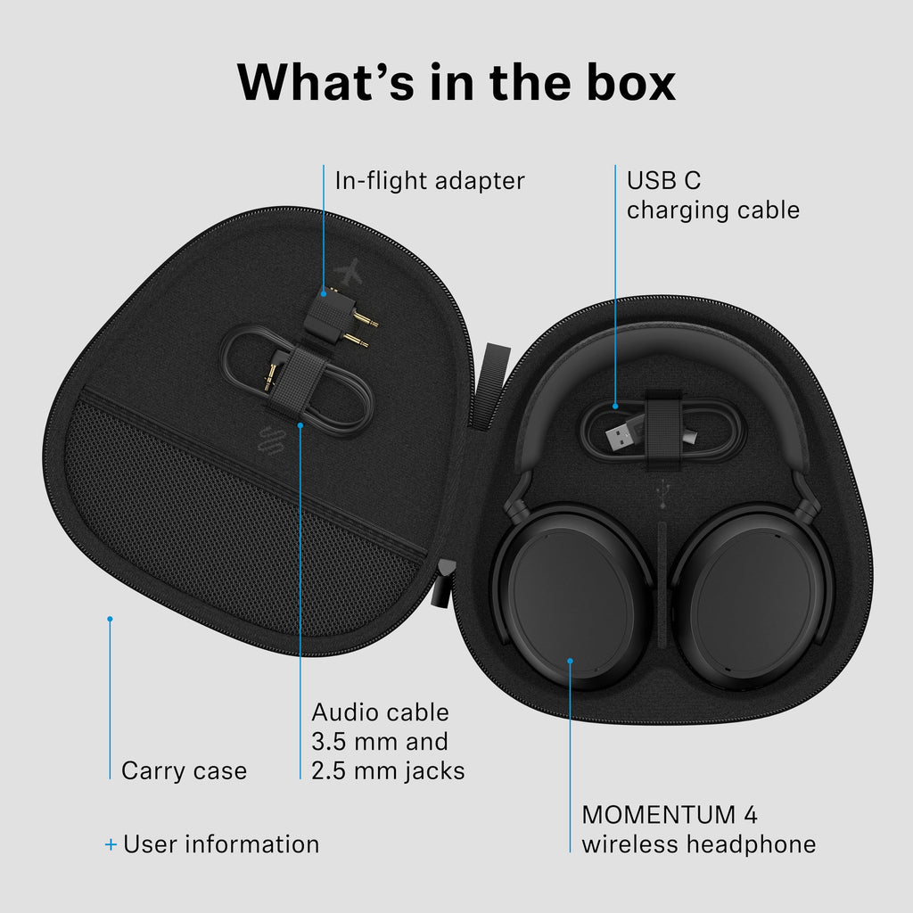 Sennheiser Consumer Audio Momentum 4 Wireless Headphones - Bluetooth Headset for Crystal-Clear Calls with Adaptive Noise Cancellation, 60h Battery Life, Lightweight Folding Design - Black/Copper