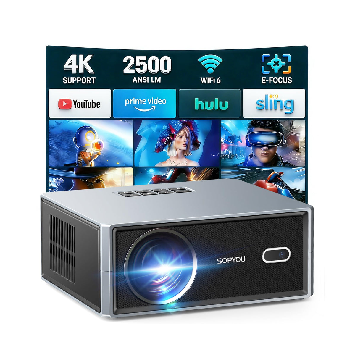 1500ANSI Google TV Smart Projector, Auto Focus & Keystone,with Stand