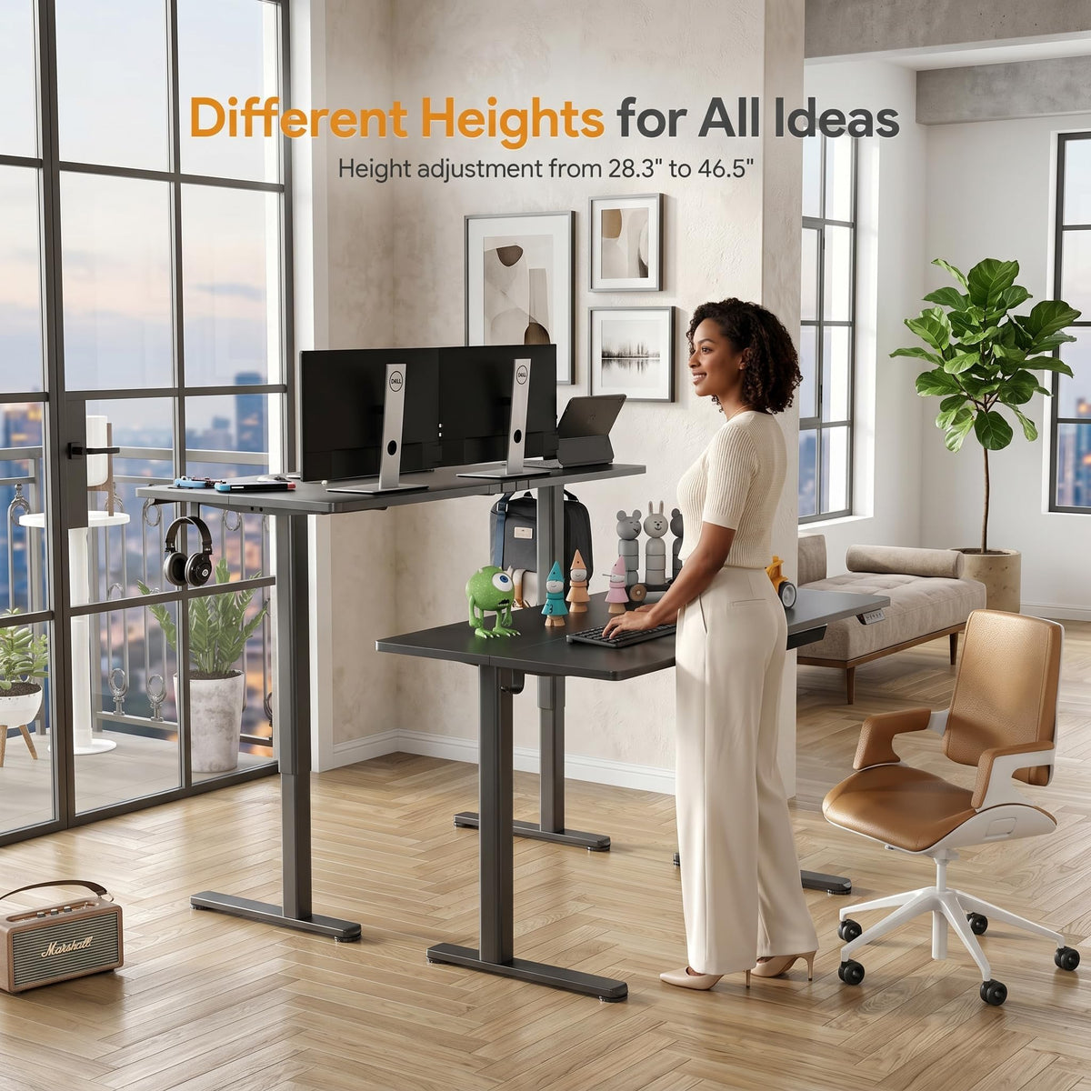 Claiks Electric Height Adjustable Standing Desk with Drawers, 63 x 24 Inch Sit Stand Desk for Home Office, Computer Desk Workstation,Black