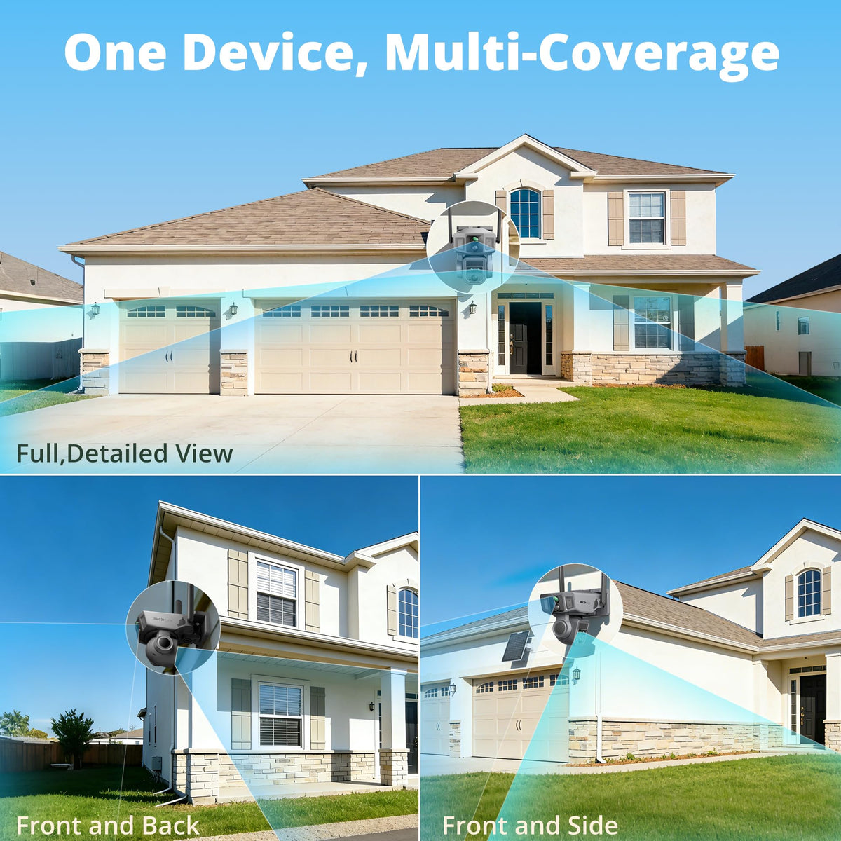 Dragon Touch 4G Cellular Security Camera, 4K Solar Camera Wireless Outdoor, 3 Lens Bullet-PTZ Cam, 360° View, 10X Optical Zoom, AI Track, Color Night Vision, 12000/9W Battery, 64GB Card Included