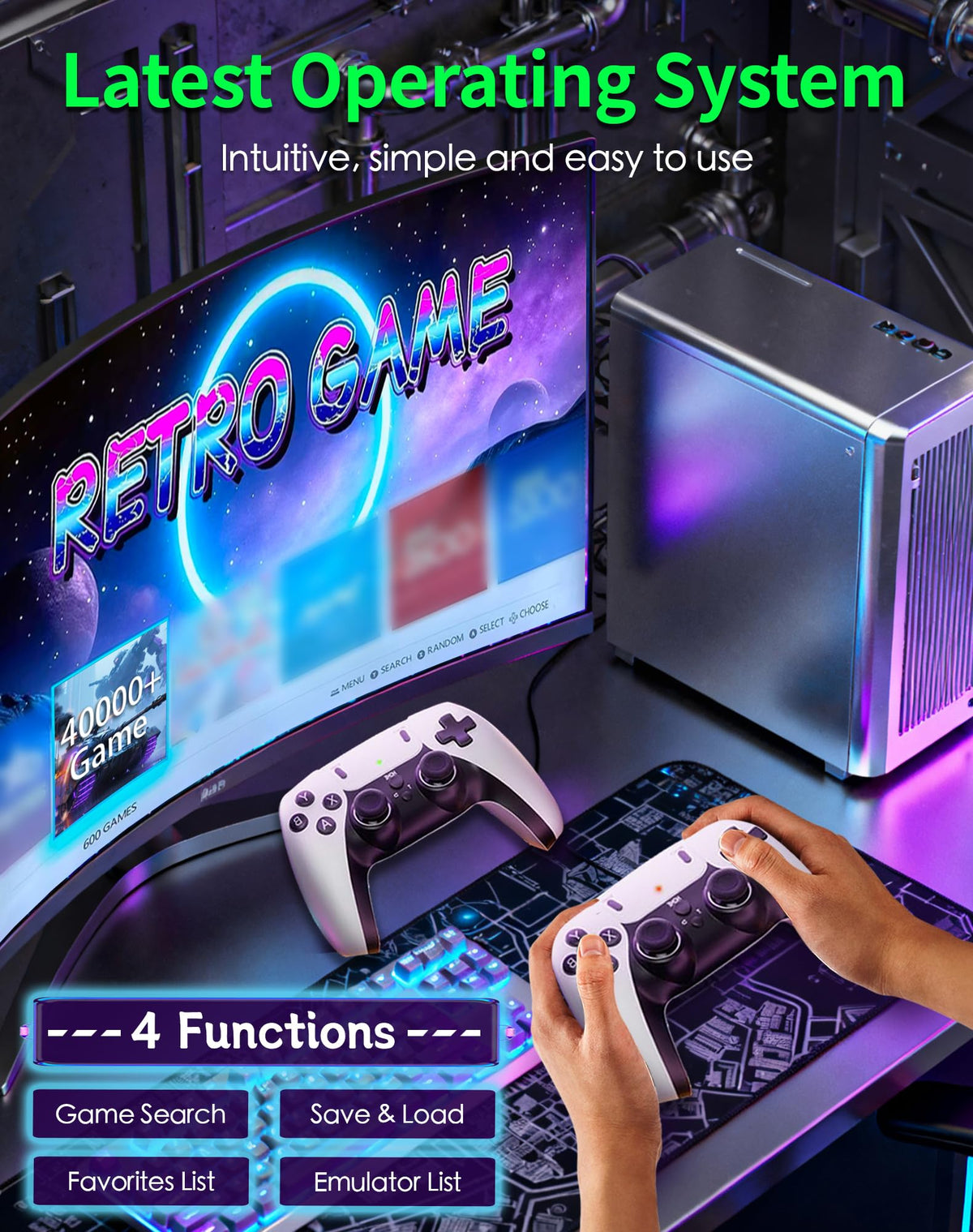 2026 Upgraded Retro Gaming Console Stick, Video Games Stick Built-in 23 Emulators Console Projector, 40000+ Game System with 4K HDMI, Plug and Play TV Video Game Stick with Controllers (White)