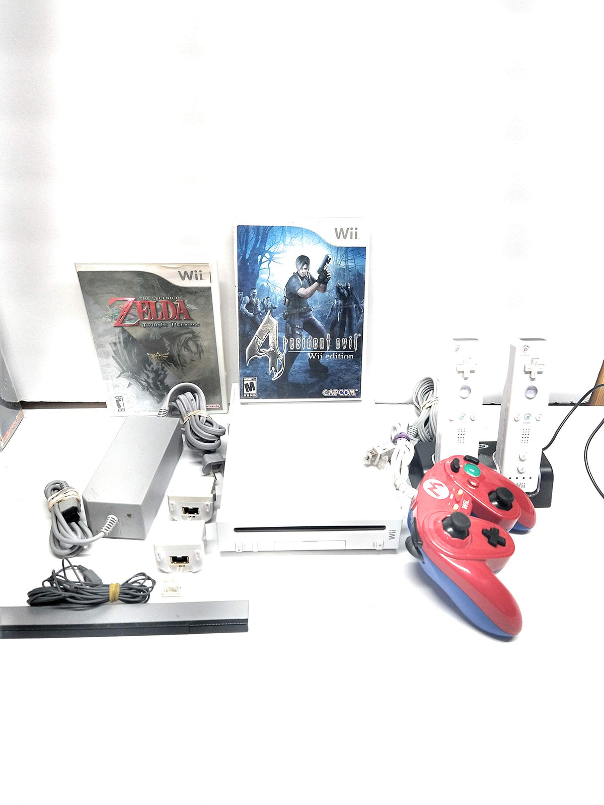 Nintendo Wii Video Game System with TWO Controllers and Nunchuks Bundle RVL-001 GameCube Console WHITE