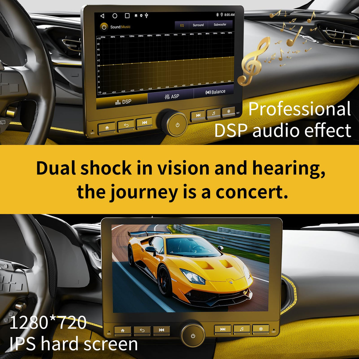 Haudio Single DIN Car Stereo with 10.1 Inch Rotating IPS Touchscreen, Wireless CarPlay and Android Auto, Android 13, 2GB+64GB, Volume Knob, Physical Buttons, GPS, WiFi, Bluetooth, DSP, AM/FM Radio RDS