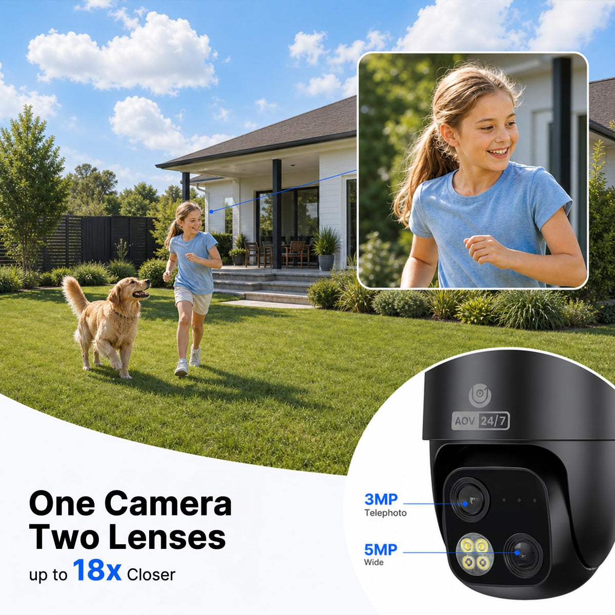 MUBVIEW Dual-Lens Solar Security Camera, 4K Pan Tilt Wireless Outdoor Cam