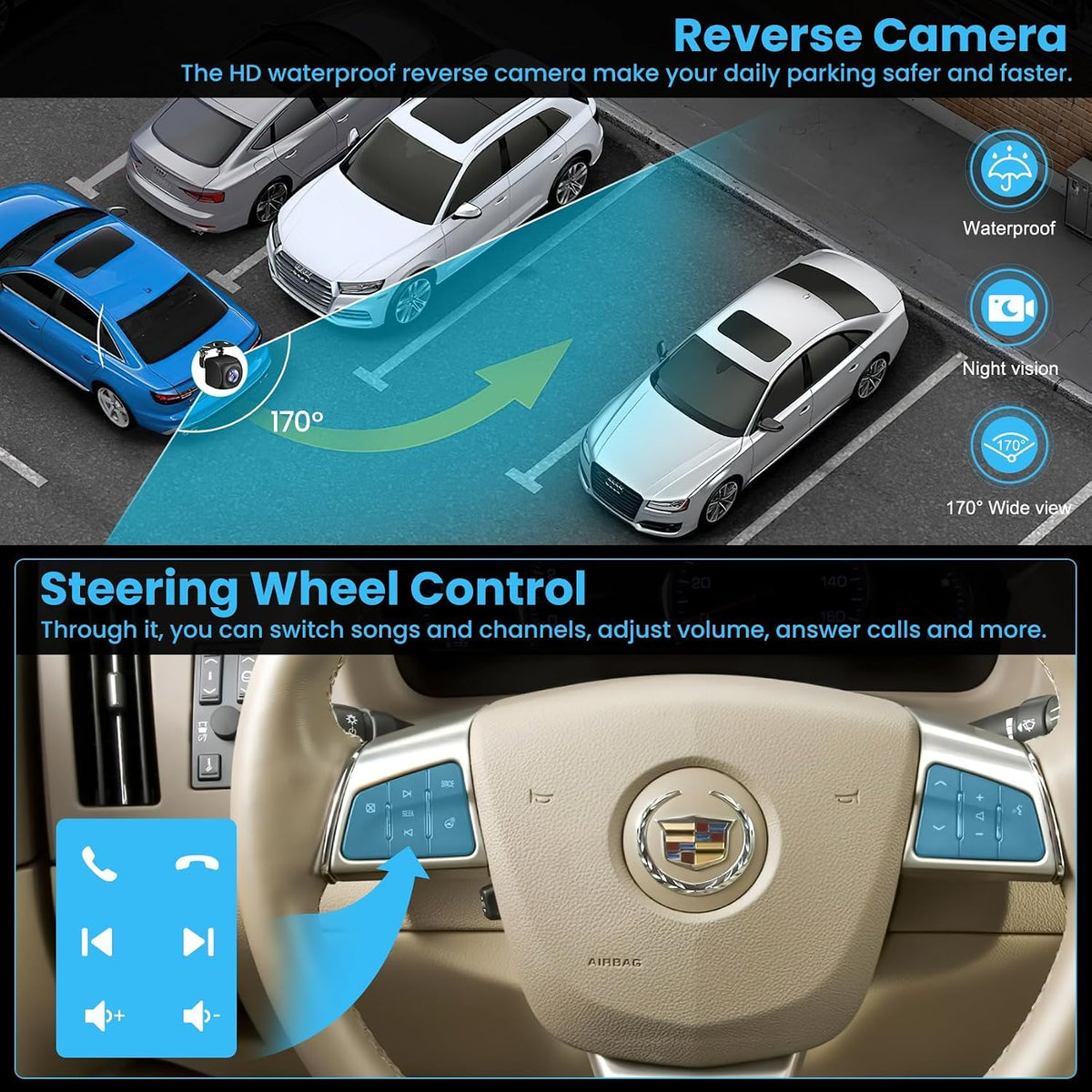 4G+128G 9.7" Touch Screen Car Radio for Cadillac Escalade 2007 2008 2009 2010 2011 2012 2013 2014 Stereo with Wireless Carplay Android Auto WiFi GPS Navigation, FM/RDS Radio, Bluetooth,Backup Camera