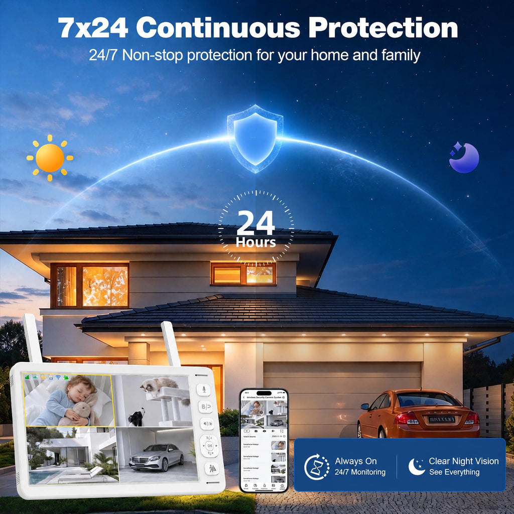 VTimes Smart Home Security Camera System Wireless Outdoor with Monitor