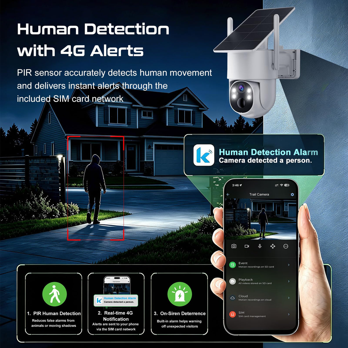VSKY 4G Cellular Security Camera, Lifetime Free Unlimited Data, 2K Pan Tilt