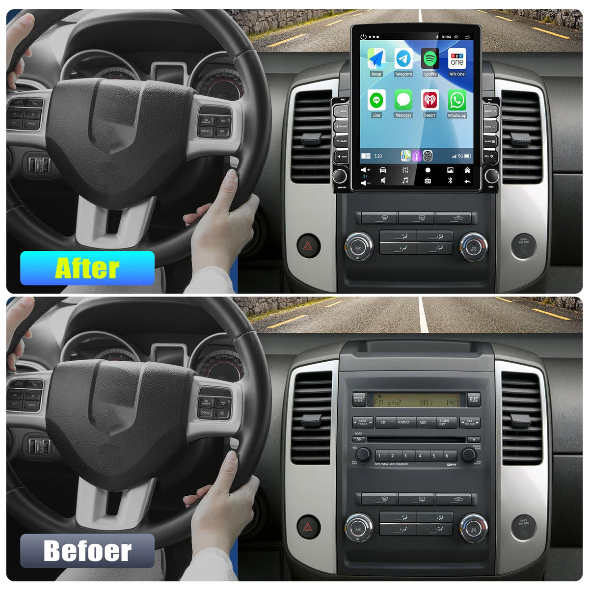 9.7inch Car Stereo Radio for Nissan Frontier 2015-2021 with Wireless CarPlay Android Auto, IPS Touch Screen Bluetooth 5G WiFi GPS Navigation AHD 1080P Rear Camera FM/RDS/SWC, 2+64G