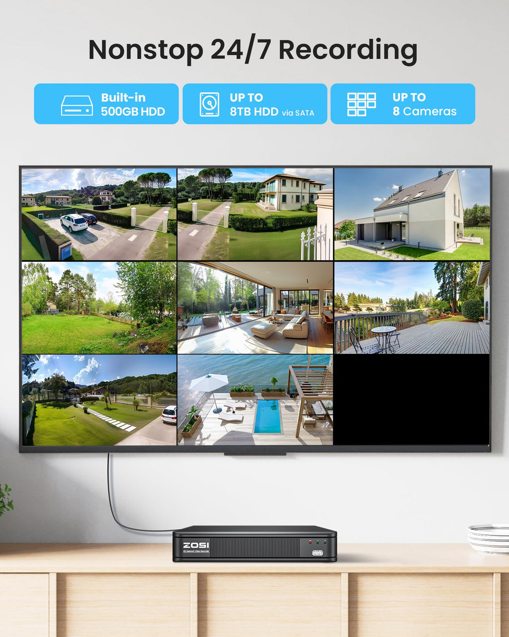 ZOSI 3K Lite Wired Security Camera System, 4 X 2MP CCTV Cameras, 500GB HDD