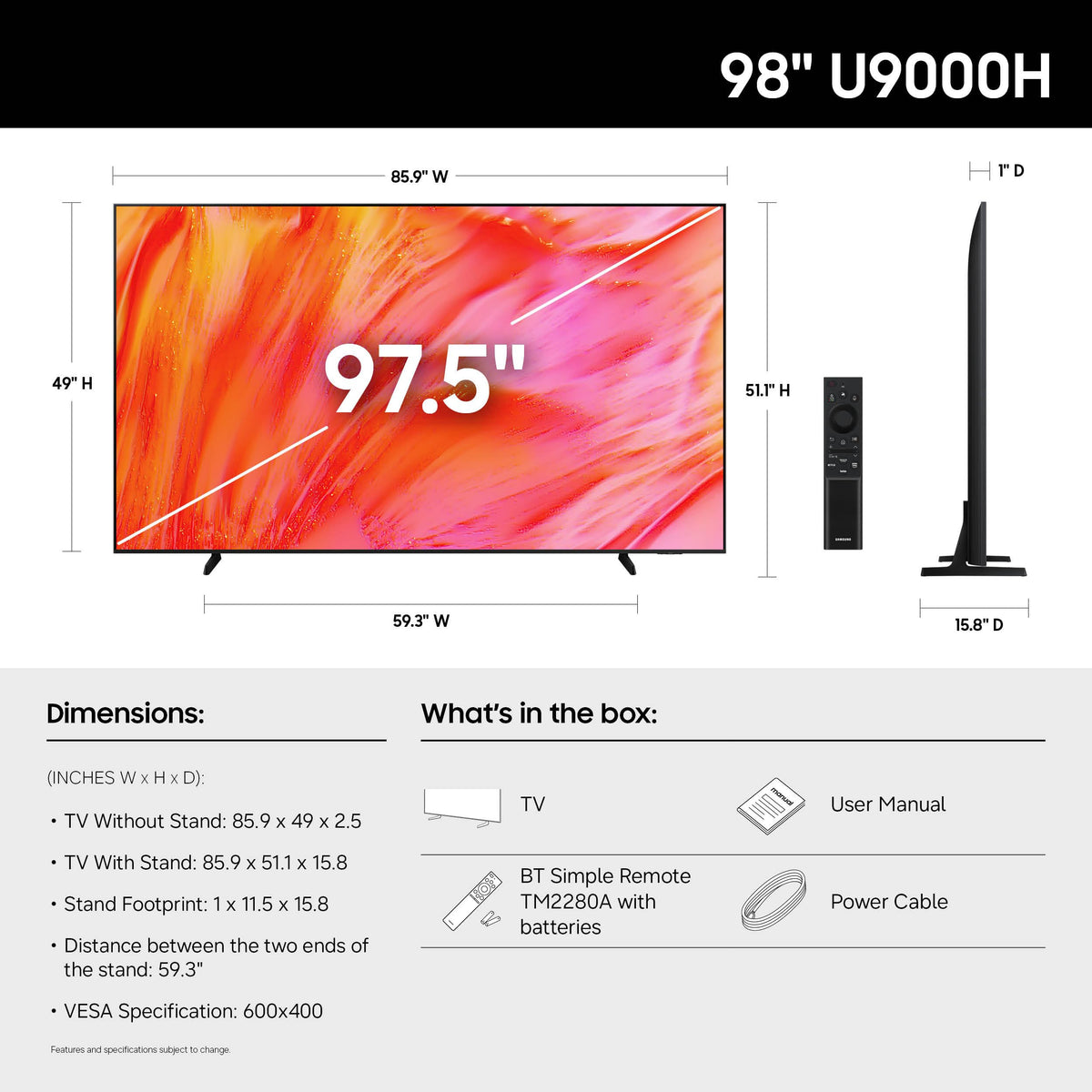 Samsung 98-Inch Class U9000H Series Crystal UHD, Smart TV, 2026 Model