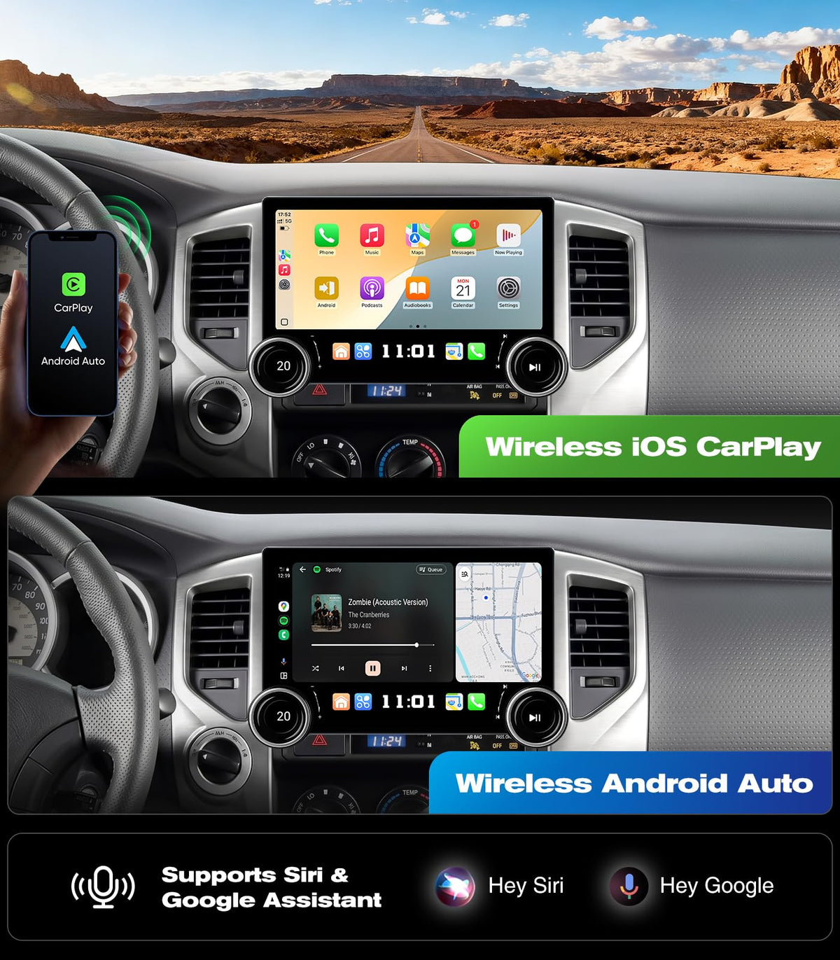 11.5" Car Stereo Dash Kit Replacement for Toyota Tacoma Radio Upgrade 2005-2015,QLED Touch Screen Head Unit w/Wired Wireless CarPlay Andriod Auto GPS Navigation 5GWiFi FM/AM