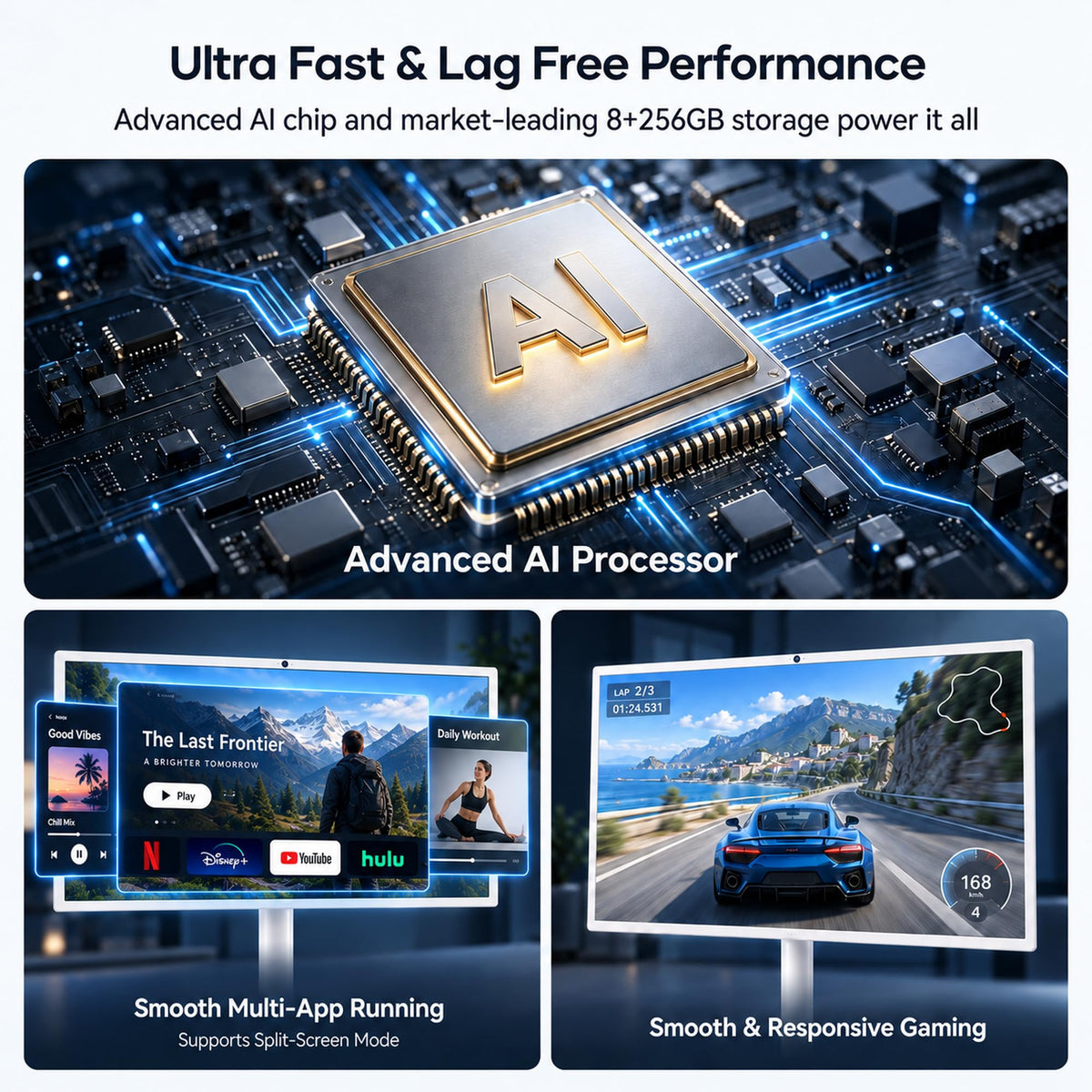 JUNA 3 Pro 32" 4K UHD AI Portable TV on Wheels [VividCore™ Display] Smart Rolling TV with Android 16, EDLA Certified, 16+256GB, 18,000mAh & 8Hrs Battery, Touch Screen, for Living Room, Bedroom & Patio