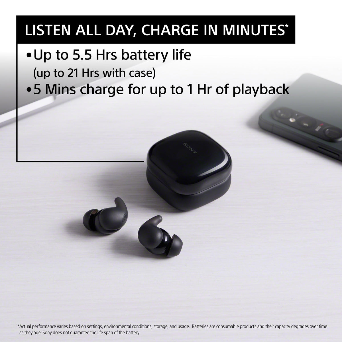 Sony LinkBuds Fit Truly Wireless Noise Cancelling Earbud Headphones, Black