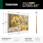 Toshiba 65" G700 Series ArtVision 4K UHD Smart Fire TV (65G700SU, 2026 New) - QLED, Native 165Hz, Art Gallery Mode, Anti-Glare Screen, REGZA Engine ZRi, DTS Virtual:X, Included Art Frame