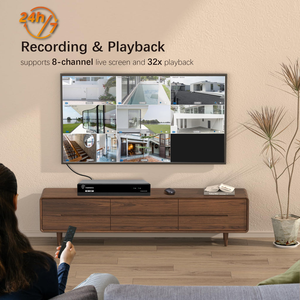 Super HD 1080P 8 Channel DVR Security Recorder with 2TB Hard Drive, Hybrid 6-in-1 CCTV DVR Recorder Compatible with 2MP and 5MP TVI, AHD, CVI, CVBS, RS485 PTZ and IP Security Cameras