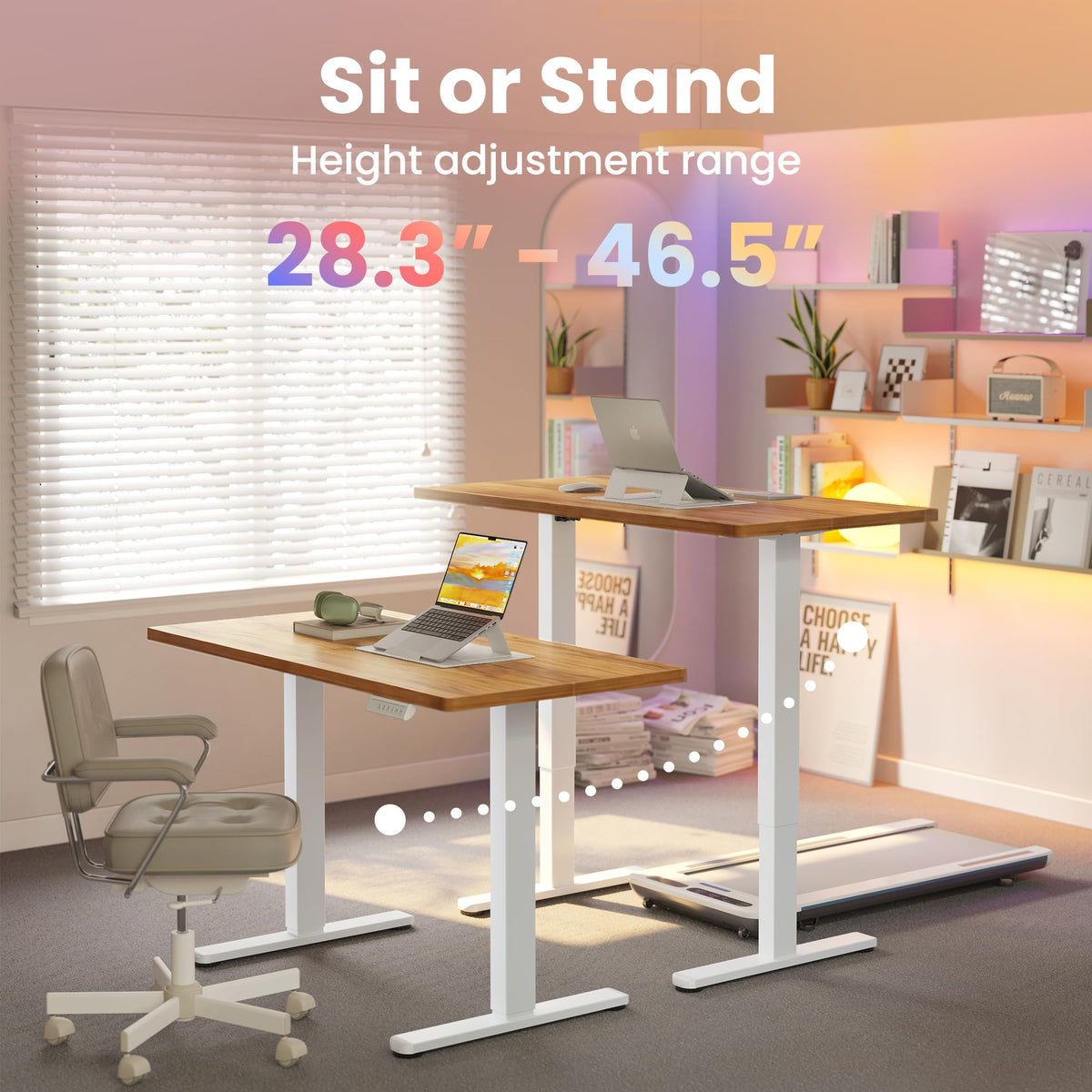 HUANUO 55x28 Inch Electric Standing Desk, Adjustable, Light Vintage Brown