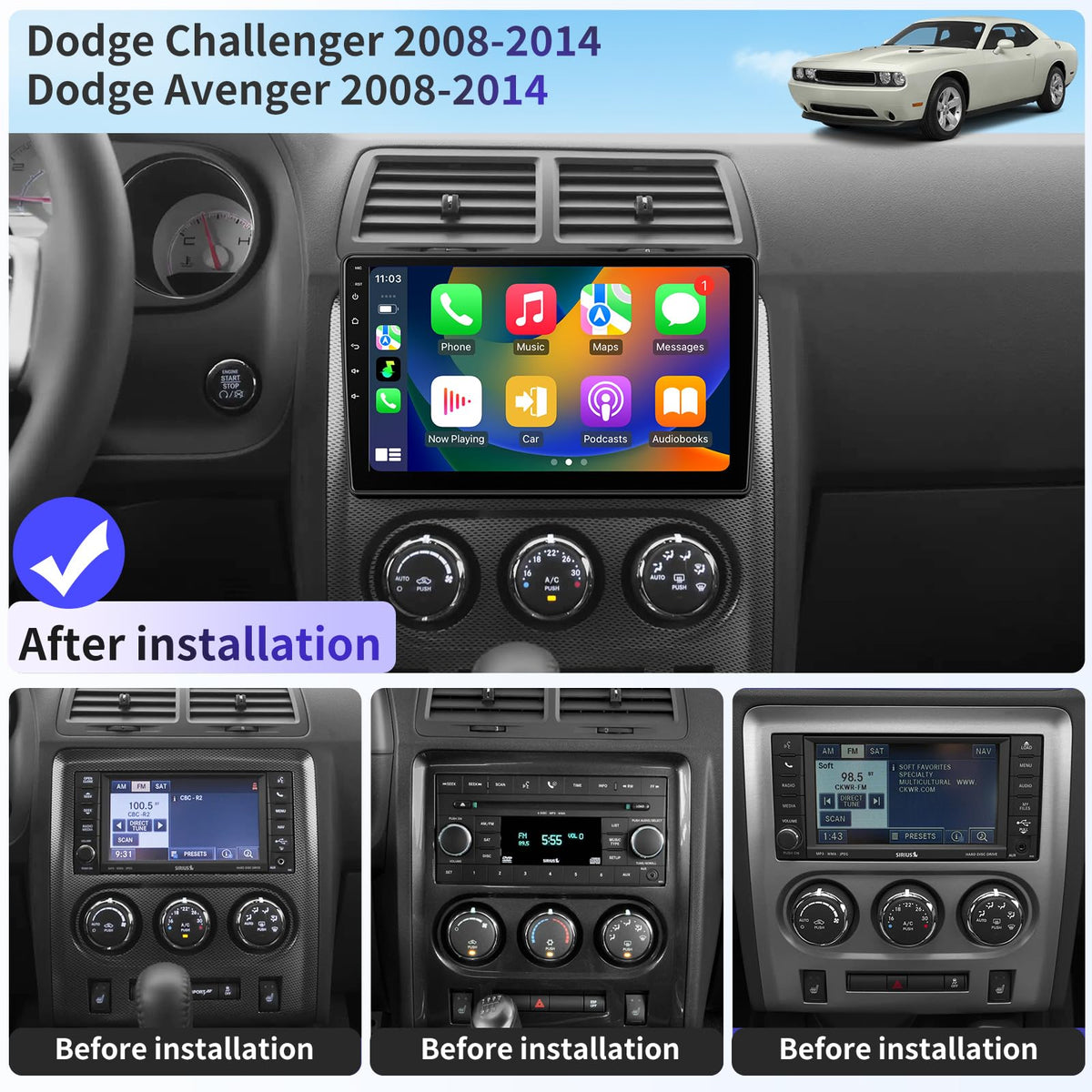 10" Car Radio for Dodge Challenger & Dodge Avenger 2008-2014 Stereo Upgrade