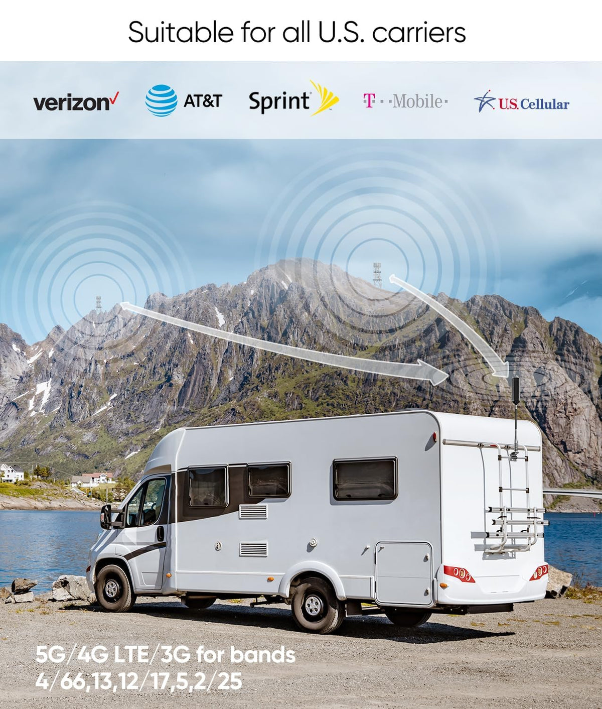 Cell Phone Booster for Truck RV, 5G/4G LTE/3G Signal Booster All Carriers