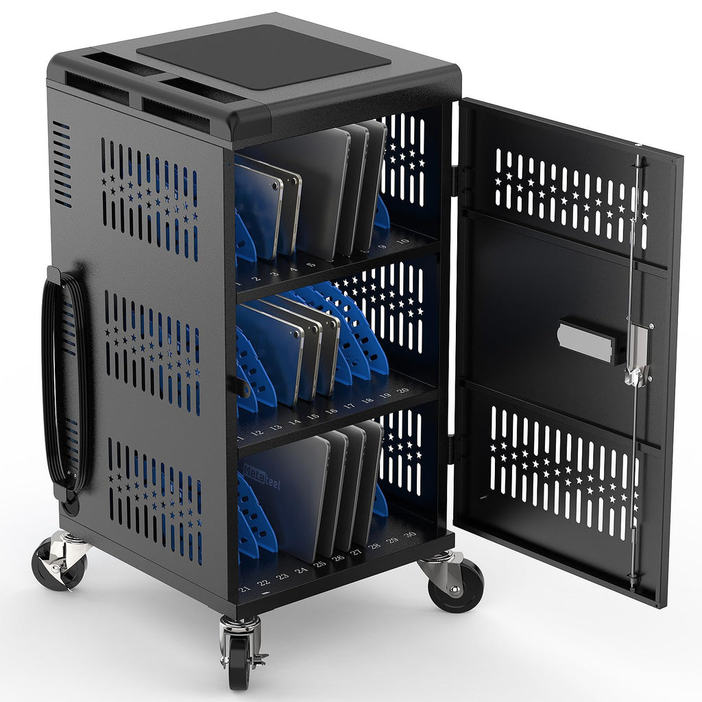 16-Device Laptops Charging Cabinet, Locking Charging Station for Chromebook iPads, Tablet Charging Storage Box for Classroom Library Office, Lock Laptop Charging Storage Cabinet, Black