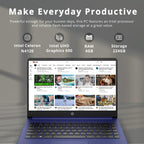 HP Stream 14" HD Laptop for Business, Intel Celeron N4120, 4GB RAM, 224GB Storage (64GB eMMC + 160GB Docking Station Set), Intel UHD Graphics, HD Camera, WiFi, 1 Year Office 365, Win 11, Blue