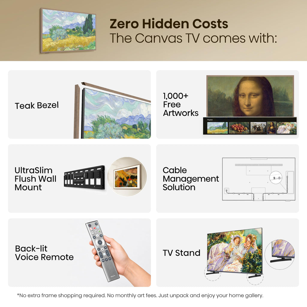 Hisense 55“ Hi-QLED S7 CanvasTV Series 4K UHD Art Google Smart TV (55S7SG, 2026 New) - 144Hz, Art Mode, Anti-Glare Panel, Dolby Vision HDR, Hi-Matte Display, Frame & UltraSlim Wall Mount Included
