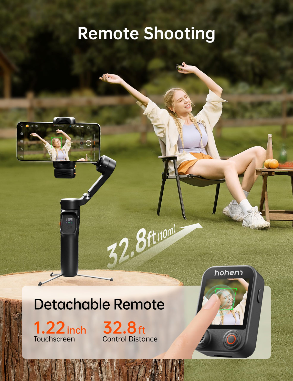 Hohem iSteady V3 Ultra Gimbal Stabilizer for Smartphone, AI Tracking Phone Gimbal, 1.22" Touchscreen Detachable Remote Control, Built-in Extension Rod & Tripod, 360° Infinite Pan, Vlog Filming, Black