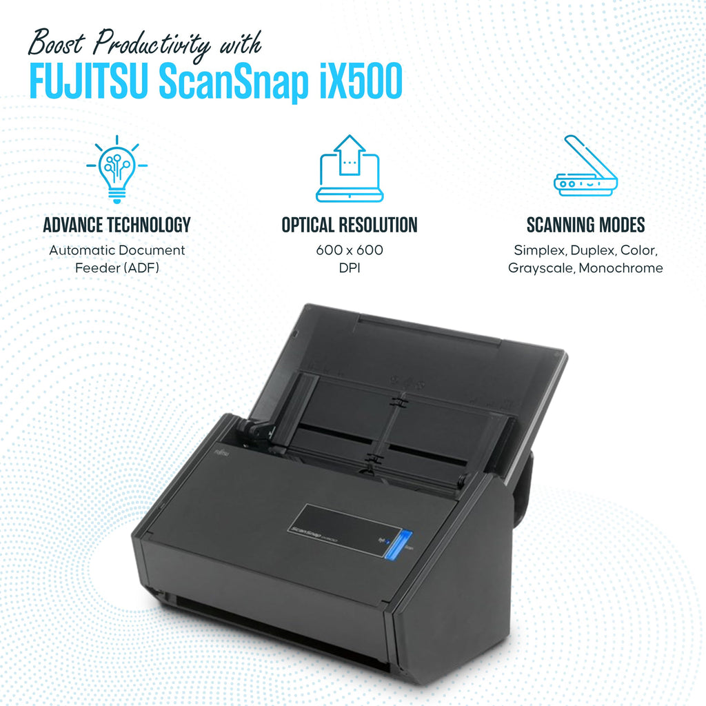 IX500 Fujitsu ScanSnap Duplex Document & Receipt Scanner, Mac/PC, USB 3.0