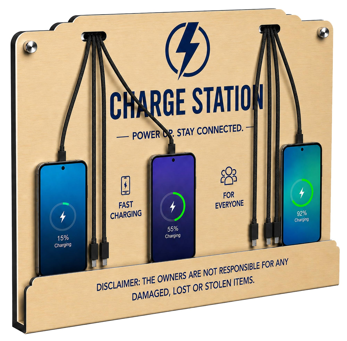 Wall Mounted Cell Phone Charging Station 8 Charging Cables 5V2.4A
