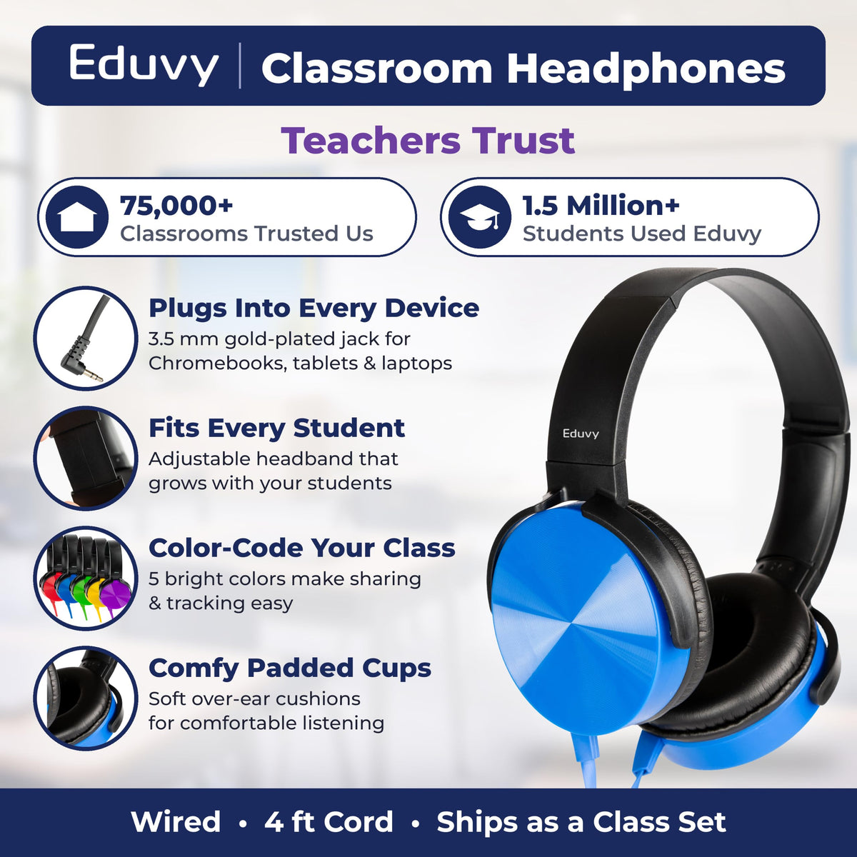 Classroom Headphones Bulk 24 Pack, Wired Assorted Student School Class Set
