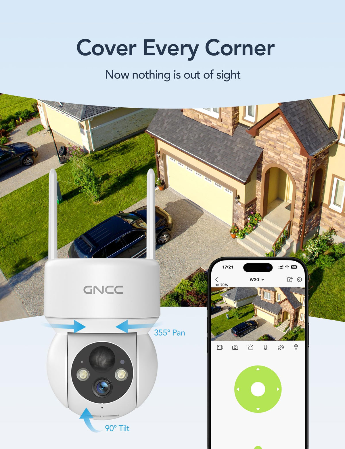 GNCC Wireless Solar Security Cameras Outdoor, 2.4G WiFi, SD/Cloud, 4 Pack